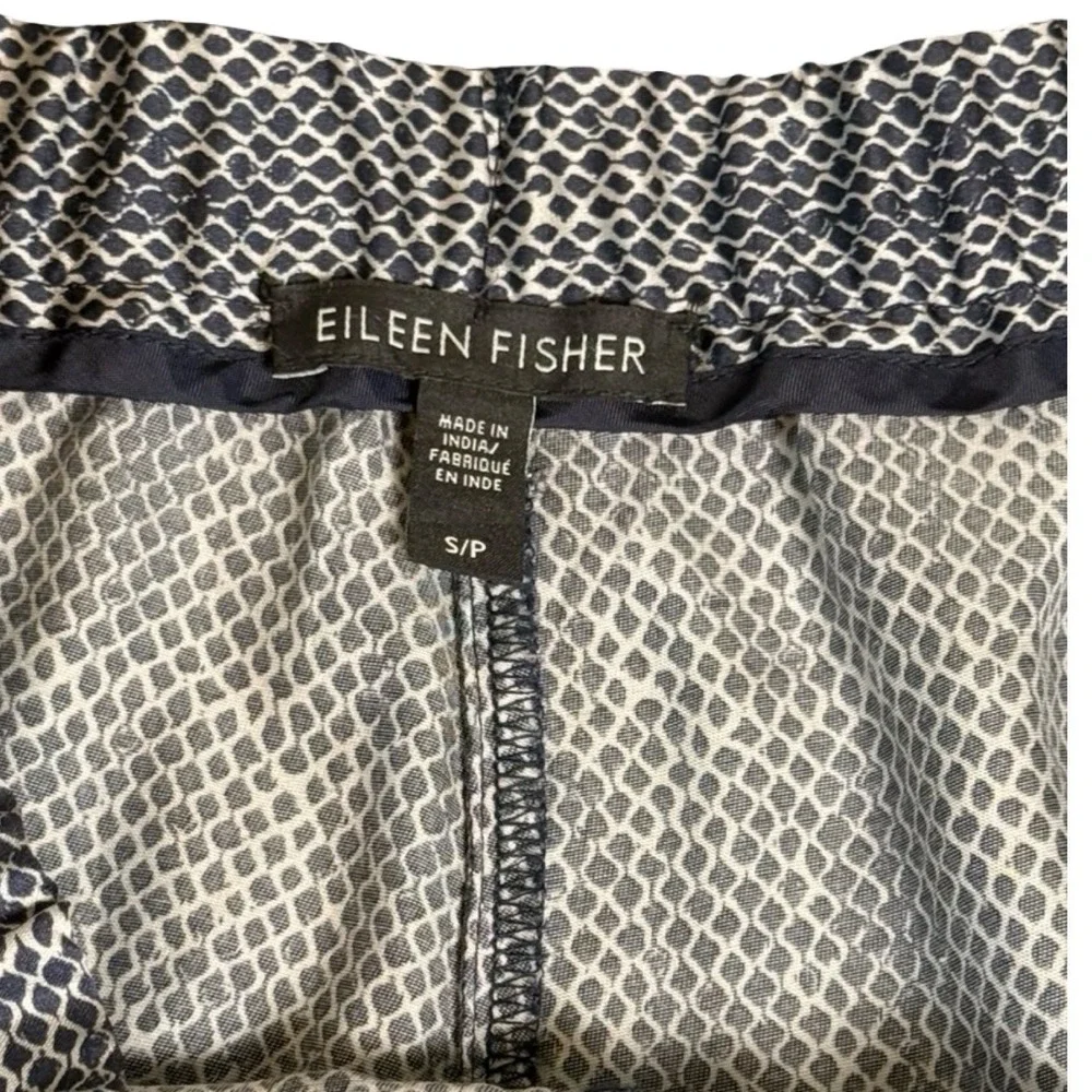 Eileen Fisher Silk Ankle Pants Small Midnight Chainette Print Pull On
